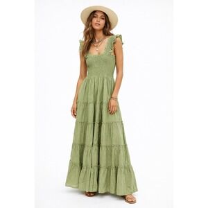 Few Moda‎ Calypso Green Striped Smocked Tiered Maxi Dress S NWT